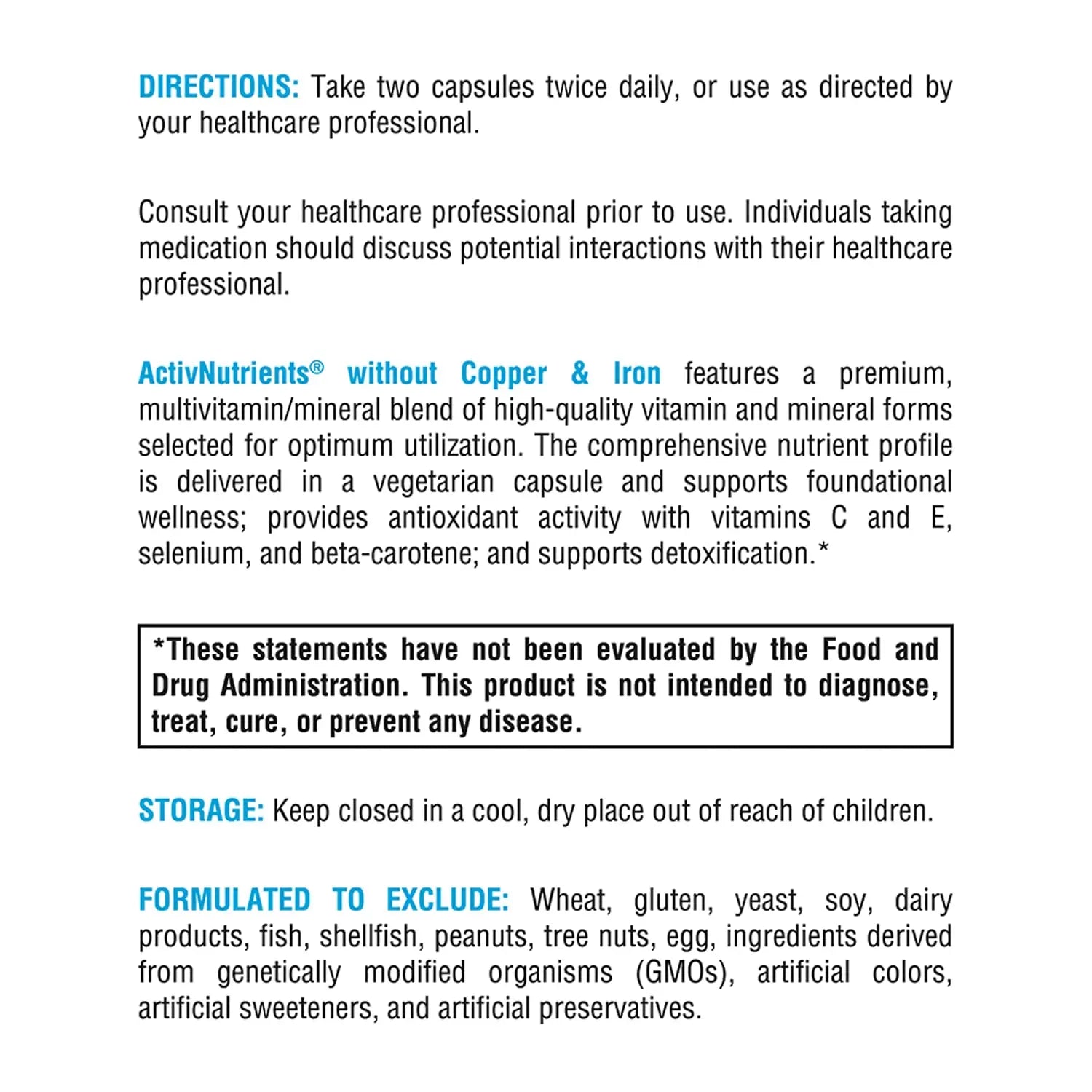 XYMOGEN ActivNutrients Without Copper & Iron - Multimineral Multivitamin for Men + Women with Folate, B12, Zinc and Vitamin C XYMOGENBuy Supplements Australia