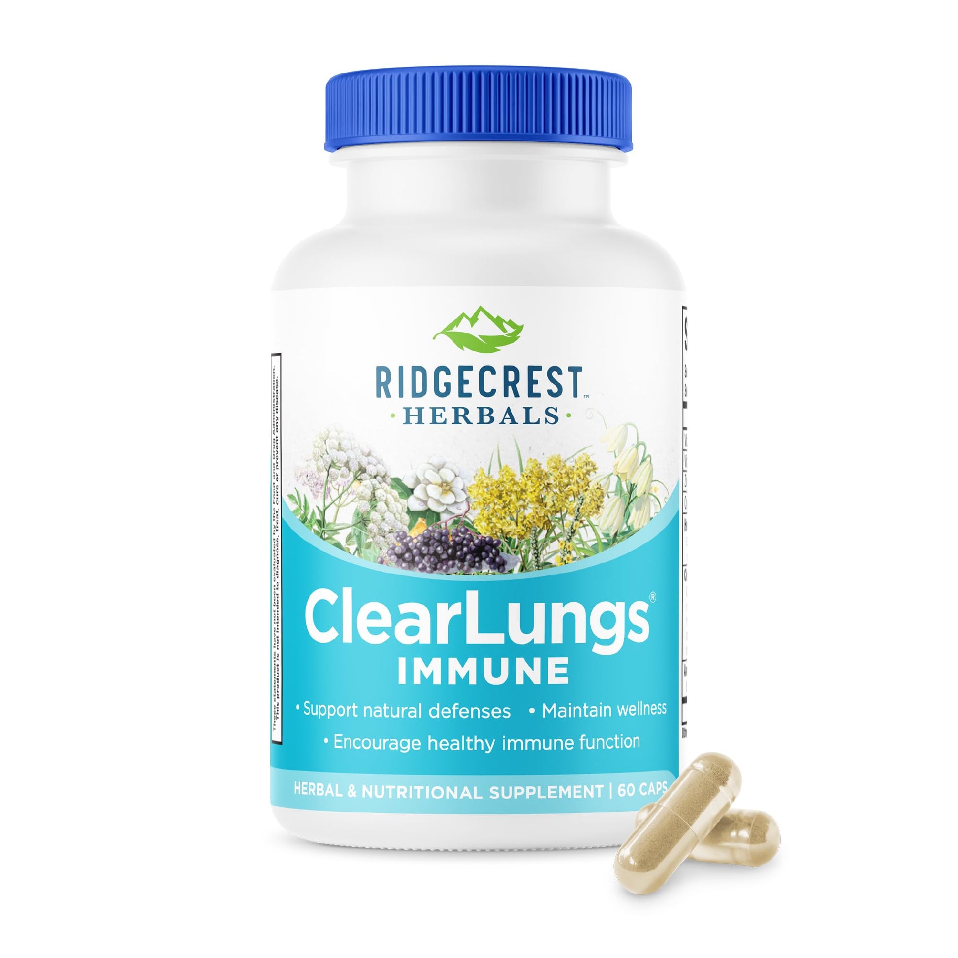 RidgeCrest Herbals ClearLungs Immune, Lung Support Supplement with Elderberry, Zinc, Vitamin C, Vitamin A, Olive Leaf, Mullein, Lung Wellness Formula for Respiratory Health (60 Vegan Caps, 30 Serv) RidgeCrest HerbalsBuy Supplements Australia