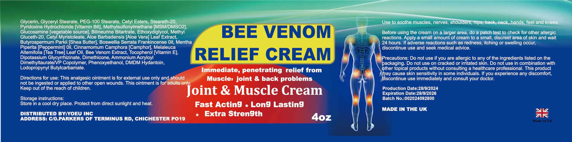 DUBOONAIO Bee Venom Joint Muscle Bone Cream, High Strength Fast Acting, Help for Back, Neck, Hand, Feet, Knee, Muscle, Shoulder, Wrist, Elbow, Hip, Nerve, Ankle, Foot Discomfort DUBOONAIOBuy Supplements Australia