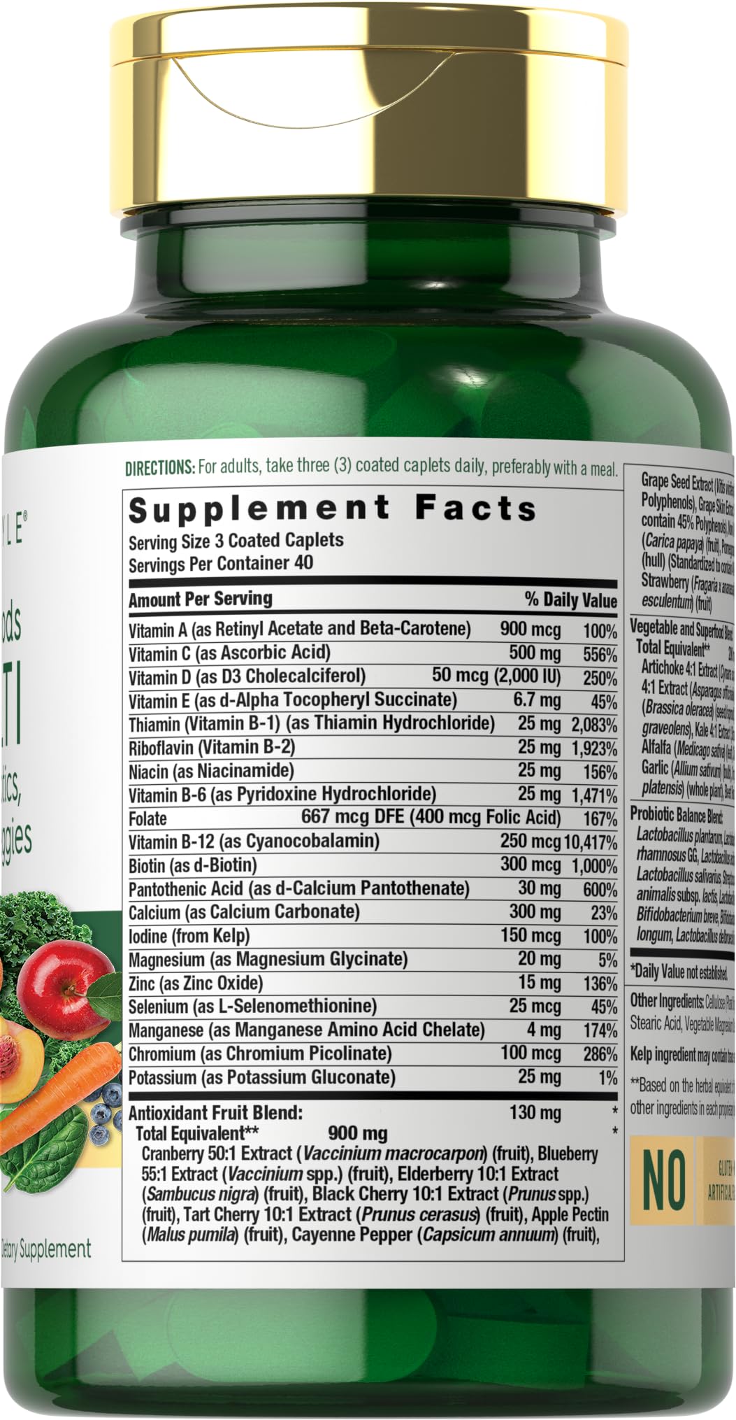 Carlyle Fruits and Veggies Supplement | 120 Count | Superfood Multivitamin with Probiotics | Made with 20 Fruits and Vegetables | Non-GMO & Gluten Free CarlyleBuy Supplements Australia
