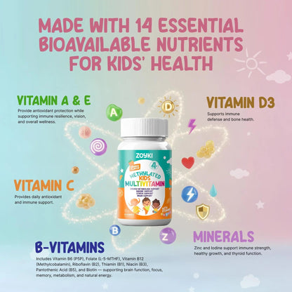 Zoyki Methylated Multivitamin Gummies for Kids - Children’s MTHFR Support Supplement with B Complex 5-MTHF Folate (L-Methylfolate) Zoyki