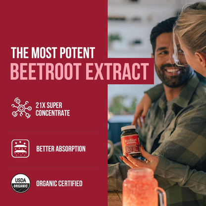 BioBeet® Max Strength Beet Root Capsules - 21:1 Concentrate, Each Serving Derived from 28,350 mg Organic Beetroot - Absorption Enhancement