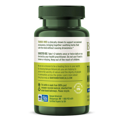 Banyan Botanicals Organic Tranquil Mind – Nervous System Support & Physical Relaxation Supplement – with Skullcap, Passionflower & Gotu Kola – Non-Drowsy Systemic Grounding – 90 Tablets – USDA Organic Banyan BotanicalsBuy Supplements Australia