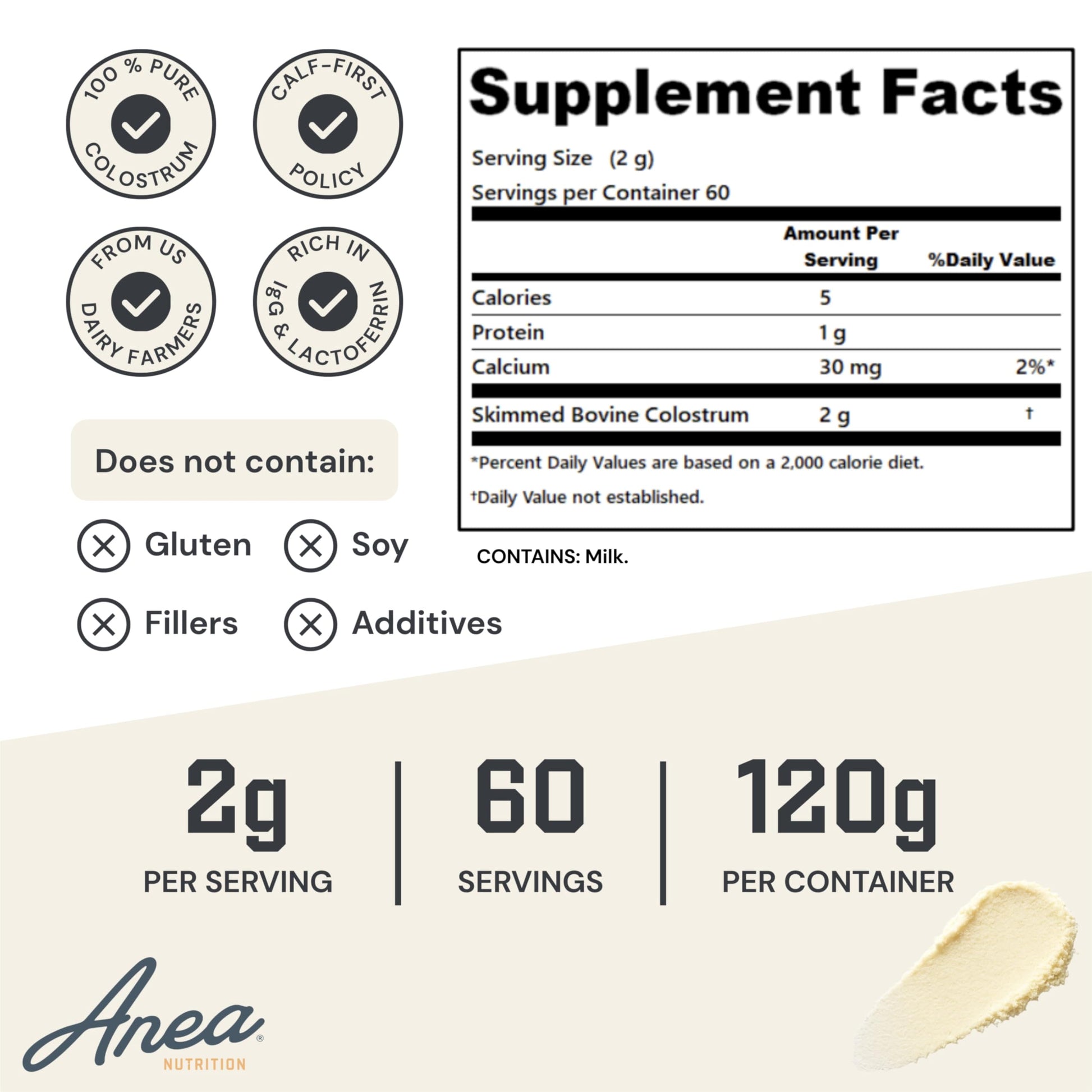 Anea Colostrum - Unflavored | Rich in Immunoglobulins & Lactoferrin | Supports Gut Health, Immunity & Recovery | Calf-First Promise | Made in USA | Made in GMP Facility Anea NutritionBuy Supplements Australia
