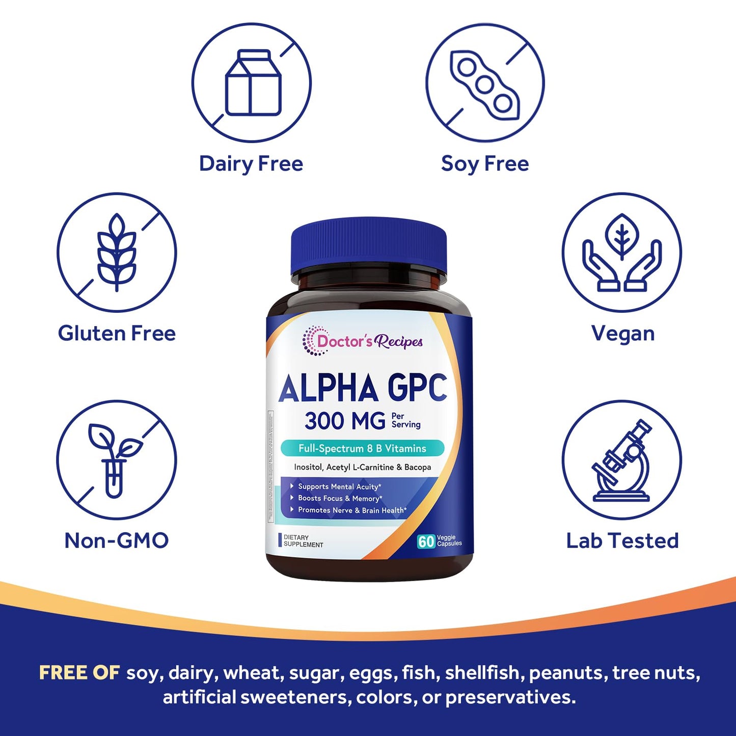 Doctor's Recipes Alpha GPC 300 mg Supplement, with 8 B Vitamins, Inositol, Acetyl L-Carnitine, Highly Bioavailable Source of Choline, 12-in-1 Cognitive Support for Women & Men, 60 Veggie Capsules Doctor's RecipesBuy Supplements Australia