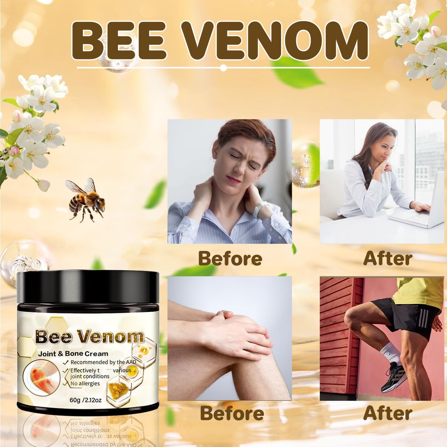 ArthroEase Bee Venom Arthritis Cream, Joint & Muscle Soothing Bee Venom Cream, Professional Bee Venom Joint Cream, Bee Venom Joint Gel - Specially for for Back, Neck, Hands, Knee (2 Bottle) LmoyBuy Supplements Australia