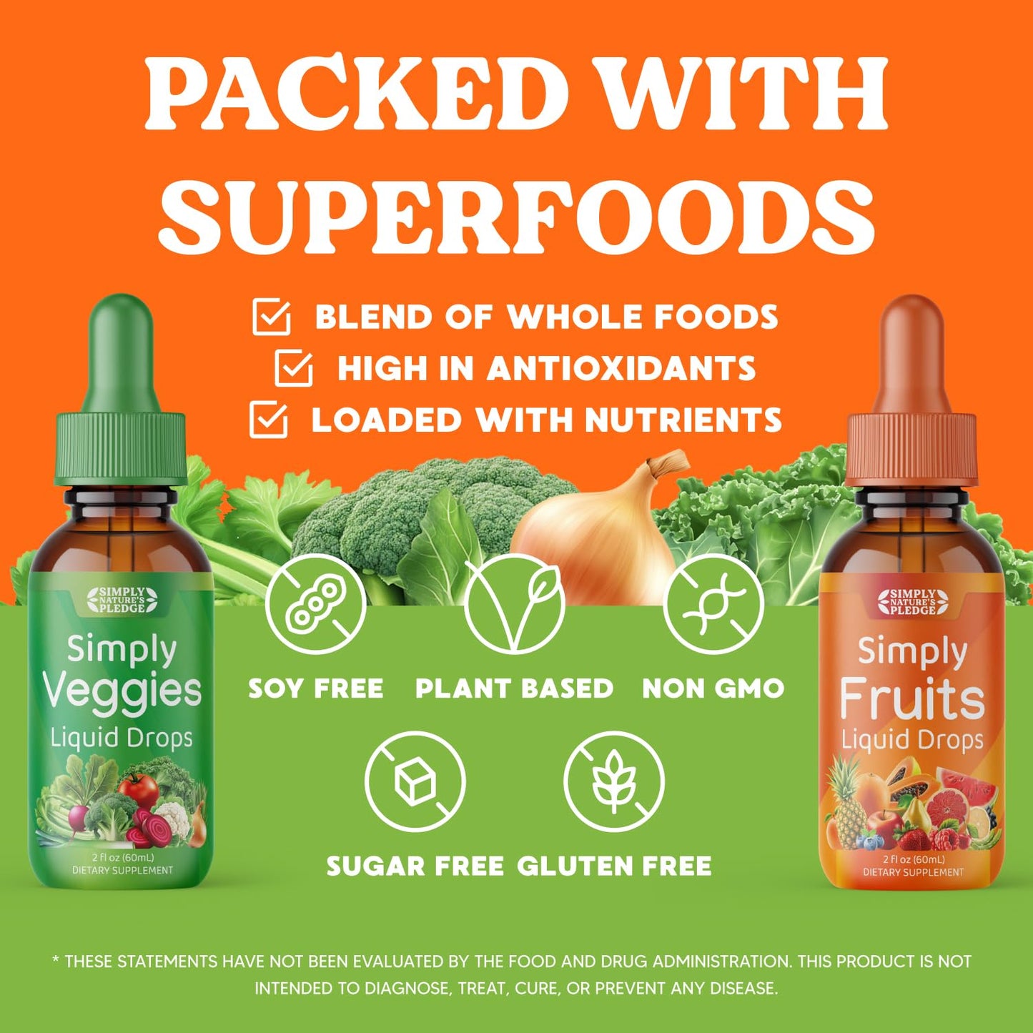Simply Nature's Pledge - Fruit and Vegetable Supplements - Liquid Drops - Made with Whole Food Superfoods, Packed Vitamins & Minerals - Soy Free - Made in The USA Simply Nature's PledgeBuy Supplements Australia