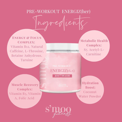 S'moo ENERGIZ(her) Pre Workout Supplement - Preworkout Energy Powder - 30 Servings, Just Peachy