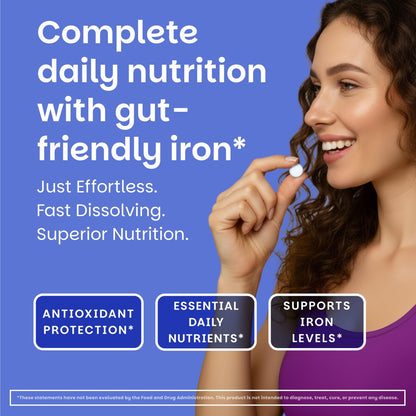 EZ Melts Multivitamin + Iron - Daily Multivitamin for Women & Men - Supports Healthy Energy Levels & Antioxidant Protection - Non-GMO & Vegan - Tropical Cherry