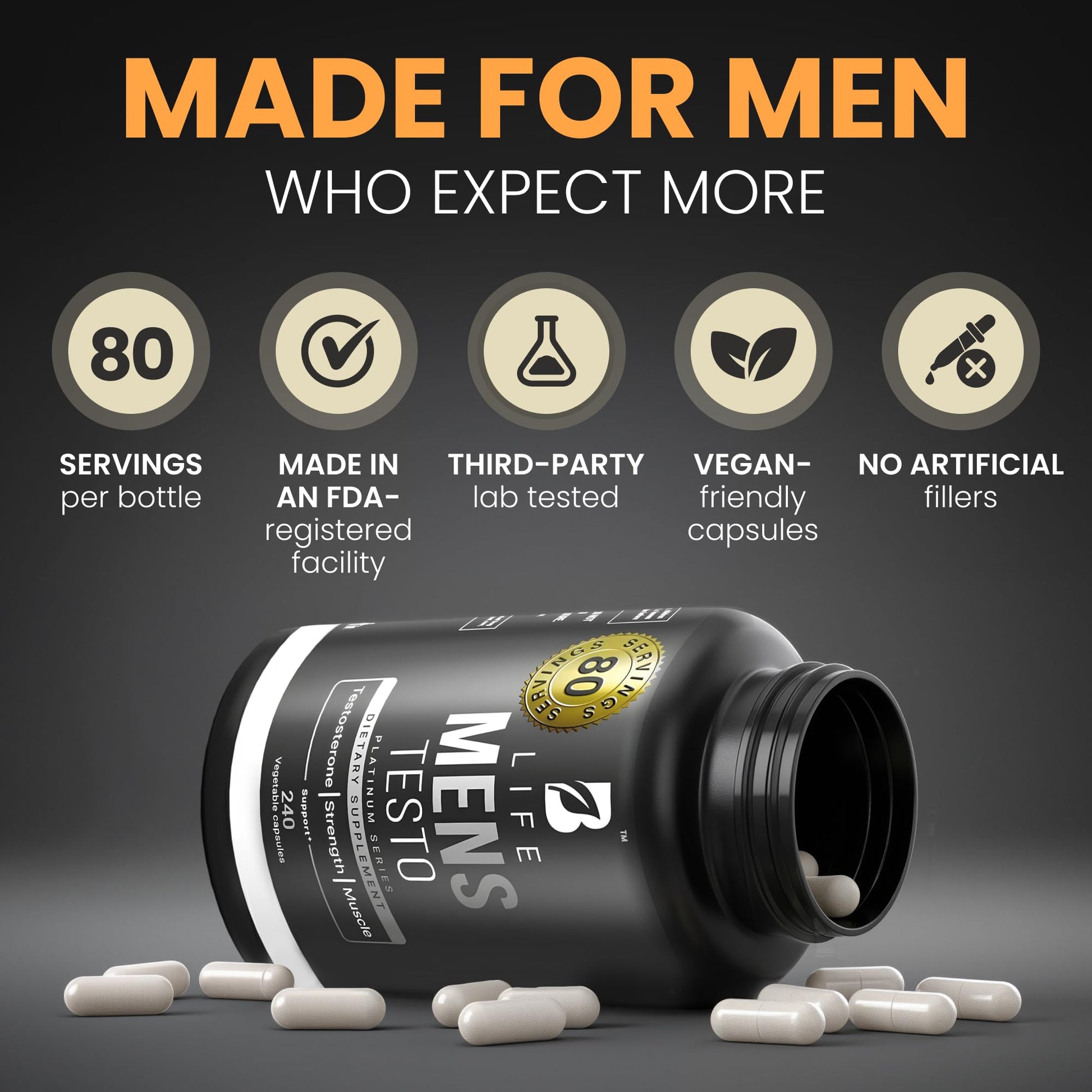 Testosterone Booster Supplement for Men | Boron supplement for men with Tribulus Terrestris, Black Maca, Horny Goat Weed, L-Arginine | Stamina, Endurance, Muscle growth & strength | 80 Servings B Life CompanyBuy Supplements Australia