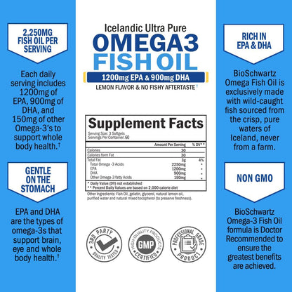 Omega 3 Fish Oil Supplement - 1200mg EPA and 900mg DHA Fatty Acid Per Serving BioSchwartzBuy Supplements Australia