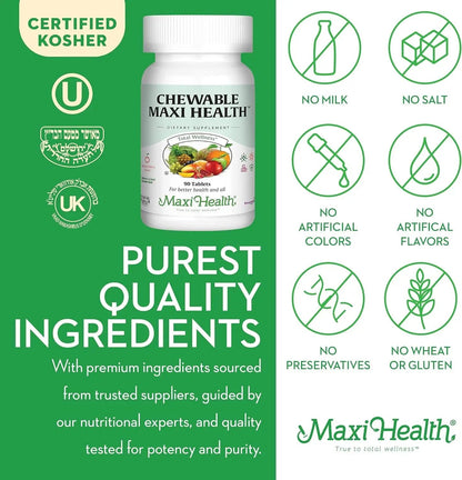 Maxi Health Chewable Multivitamin for Kids, Teens and Adults - Cherry Chewable Vitamins for Adults & Children Maxi Health