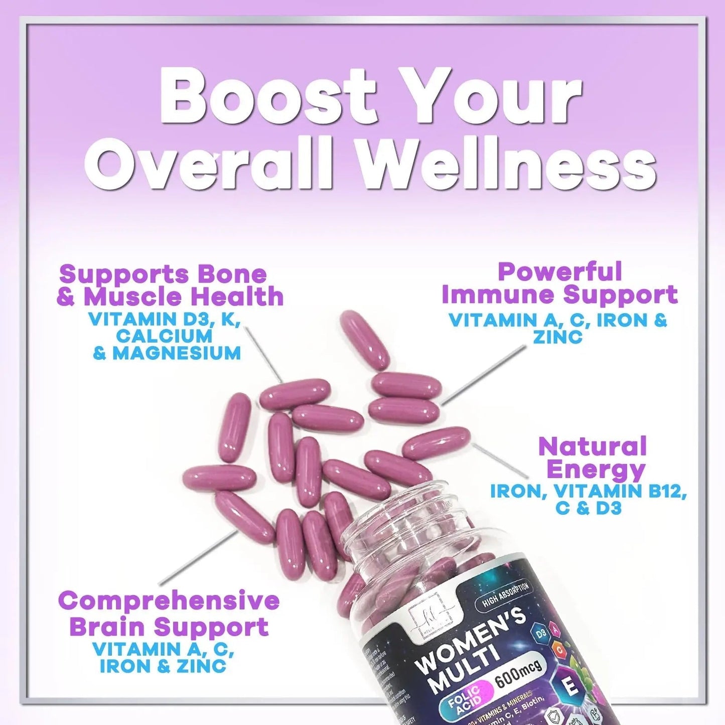 Multivitamin For Women - Complete Daily Woman's Multivitamins with Biotin, Calcium, Folic Acid, Iron, Zinc, Vitamin A, C, D, E & B Vitamins Hello Lovely!Buy Supplements Australia