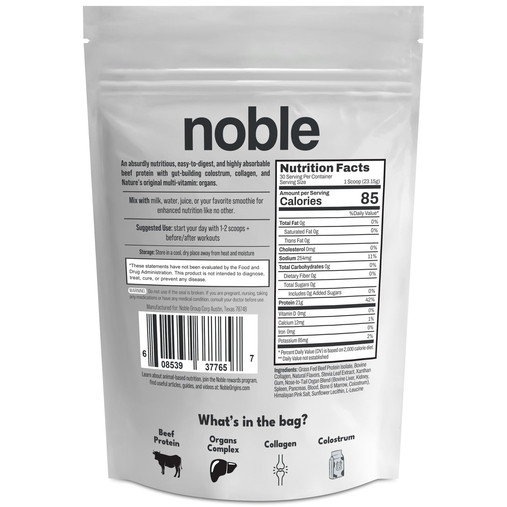 Noble Grass Fed Beef Protein Powder | Beef Protein w/Collagen, Colostrum, Organ Blend | Carnivore, Keto Friendly | Whey, Gluten Free | Muscle, Gut Health, Skin, Joint Support | 30 Servings, Vanilla Noble OriginsBuy Supplements Australia