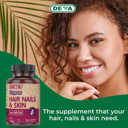 DEVA Vegan Vitamins Hair, Nails & Skin Supplement with 500 mcg of Biotin Per Tablet 90 Tablets (Pack of 2) DEVABuy Supplements Australia
