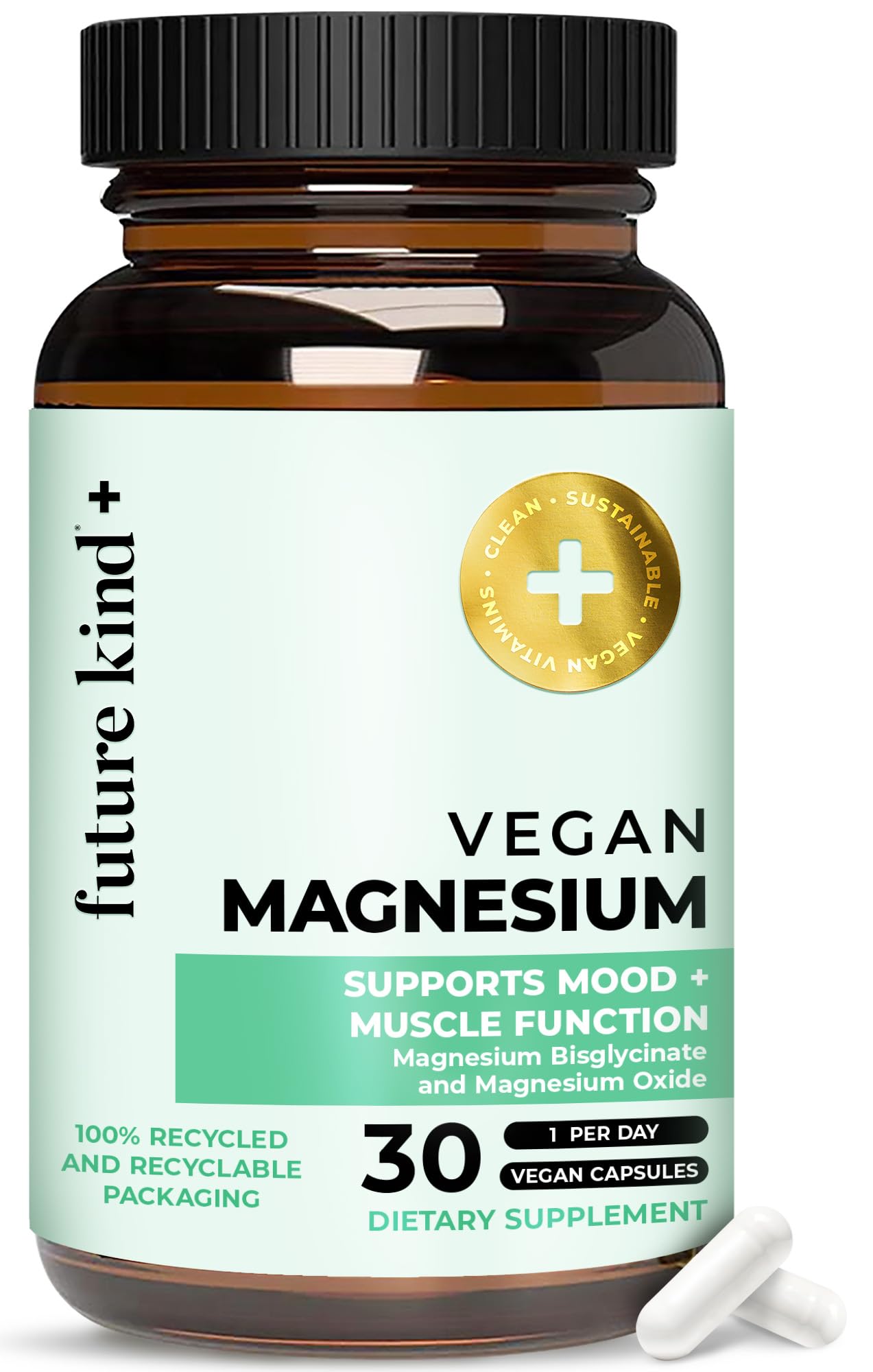 Future Kind Magnesium Glycinate, Supports Muscle and Nerve Function, High Absorption Chelated Magnesium Supplement, Nightly Calm, Energy & Metabolism, Highly Bioavailable & Potent - 30 Vegan Capsules Future KindBuy Supplements Australia