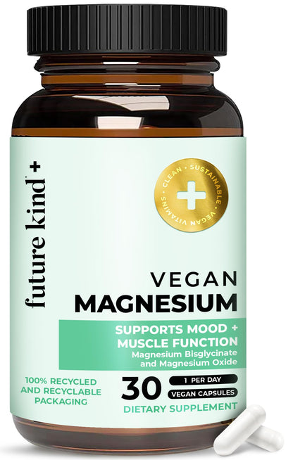 Future Kind Magnesium Glycinate, Supports Muscle and Nerve Function, High Absorption Chelated Magnesium Supplement, Nightly Calm, Energy & Metabolism, Highly Bioavailable & Potent - 30 Vegan Capsules Future KindBuy Supplements Australia