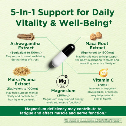 Caffeine Free Natural Energy Boost with Ashwagandha, Maca & Magnesium - Support Stress Relief, Focus & Mood - 60 Capsules by Innervis Nutrition INNERVISNUTRITIONBuy Supplements Australia