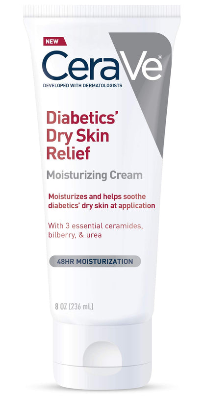 CeraVe Moisturizing Cream for Diabetics’ Dry Skin, Urea Cream with Bilberry for Face and Body, Fragrance Free