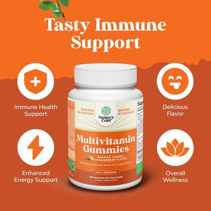 Potent Daily Multivitamin Gummies for Adults - Wellness Blend of Vitamin D A C E B12 Zinc and Biotin - Adult Vitamin Gummy for Energy and Immune Health Natures CraftBuy Supplements Australia