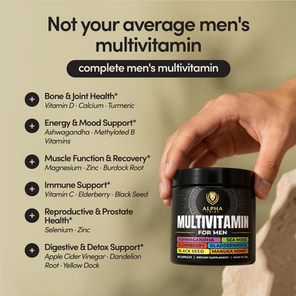 Alpha Tribe Multivitamin for Men & Organizer w/Seamoss Black Seed Oil Ashwagandha Burdock Root Turmeric Bladderwrack Vitamin C | Daily Men's Vitamins & Minerals Supplement | 60 Count Alpha TribeBuy Supplements Australia