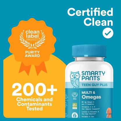 SmartyPants Teen Guy Multivitamin Gummies - Improved Formula: Omega 3 (DHA/EPA), Vitamin D3, C, Vitamin B12, B6, A, K & Zinc SmartyPantsBuy Supplements Australia