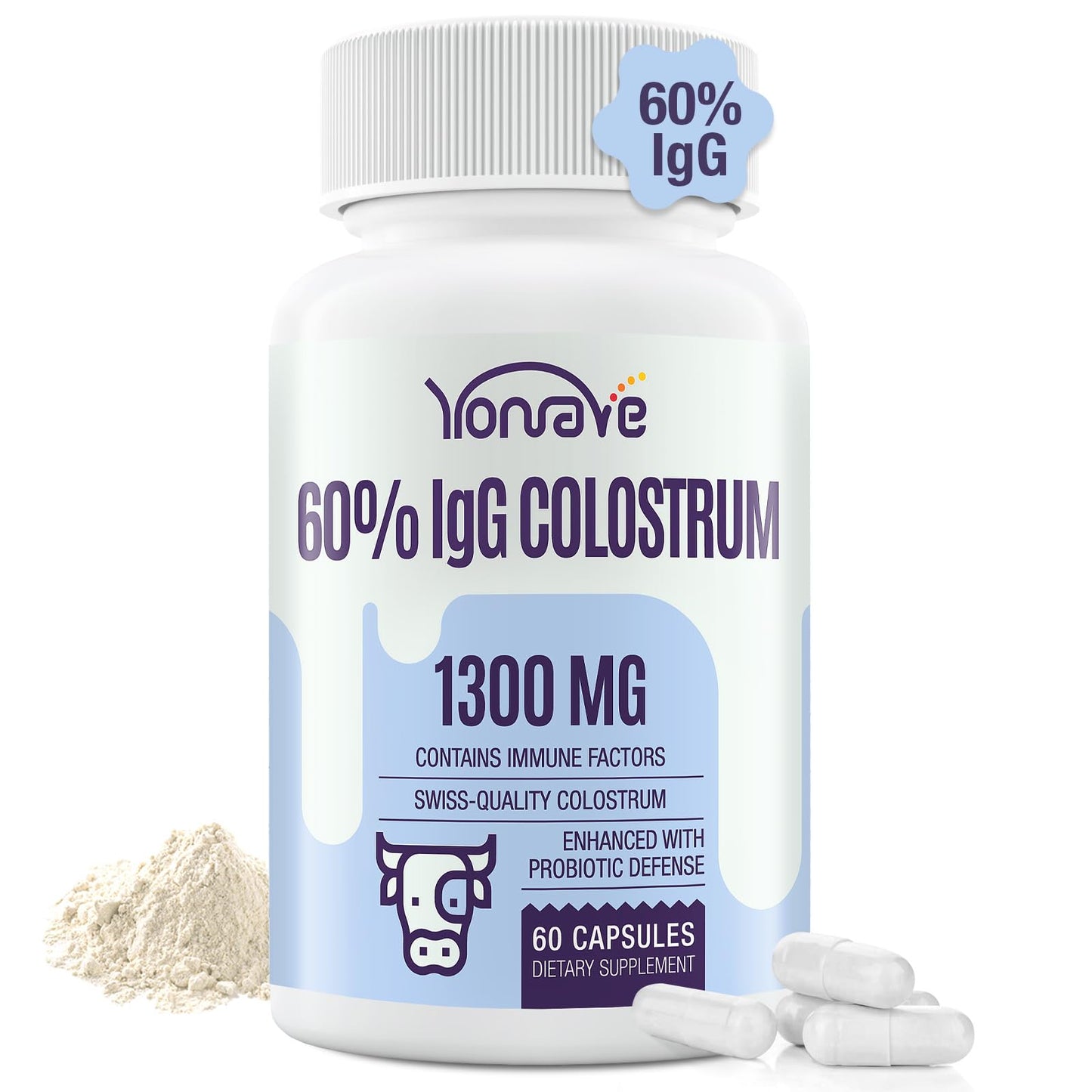 Yonrave Bovine Colostrum Capsules Supplement 1300mg - Extra High 60% IgG Bovine Colostrum - Gut, Bone, Exercise, Immune - 60 Capsules YonraveBuy Supplements Australia