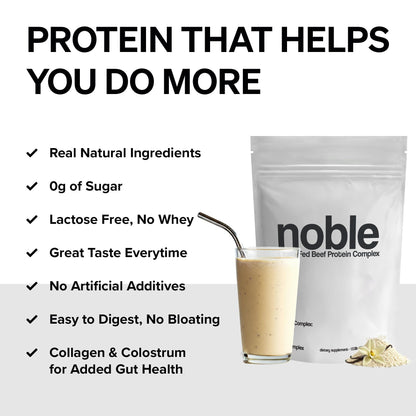 Noble Grass Fed Beef Protein Powder | Beef Protein w/Collagen, Colostrum, Organ Blend | Carnivore, Keto Friendly | Whey, Gluten Free | Muscle, Gut Health, Skin, Joint Support | 30 Servings, Vanilla Noble OriginsBuy Supplements Australia