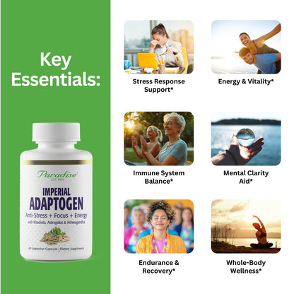 Paradise Herbs, Imperial Adaptogens, with Ashwagandha, Astragalus, Rhodiola, Proprietary Adaptogen Blend for Stress Support, Focus & Energy, 60 Vegetarian Capsules Paradise HerbsBuy Supplements Australia