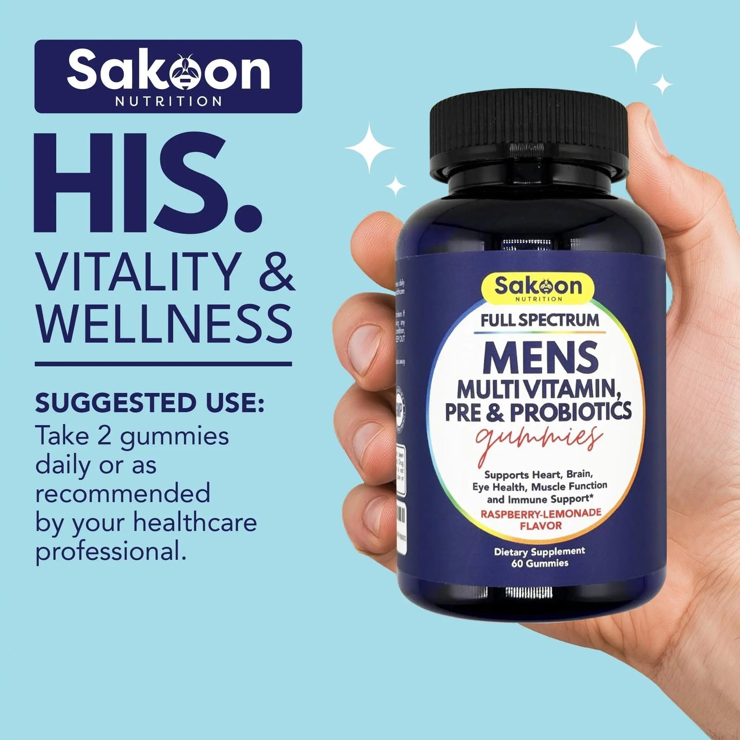 Sakoon nutrition Men's Multivitamin Gummies with Probiotics and Prebiotics, Adult Multivitamin A, C, D, E, B & More Sakoon nutrition