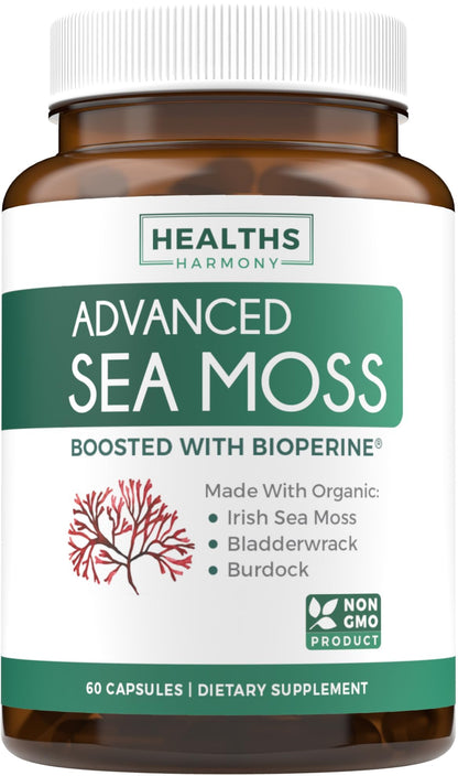 Organic Irish Sea Moss Capsules - Organic Sea Moss Capsules with Bladderwrack Burdock Root and Black Pepper Extract for Enhanced Absorption - Vegan Non-GMO & Made in the USA (1 Month Supply) Healths HarmonyBuy Supplements Australia
