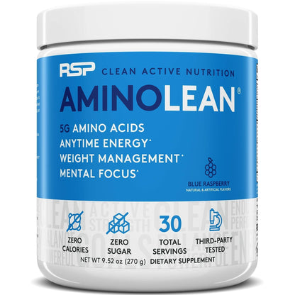 RSP NUTRITION AminoLean Pre Workout Energy (Blue Raspberry 30 Servings) with AminoLean Recovery Post Workout Boost (Blood Orange 30 Servings)