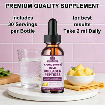 Multi Collagen Peptides Liquid Drops, 2oz – Types I, II, III, V, X, Hydrolyzed Collagen Complex for Hair, Skin, Nails, Bones & Joint Support | Collagen Supplement w. Hyaluronic Acid, Biotin, Vitamin C WellVeraVidaBuy Supplements Australia