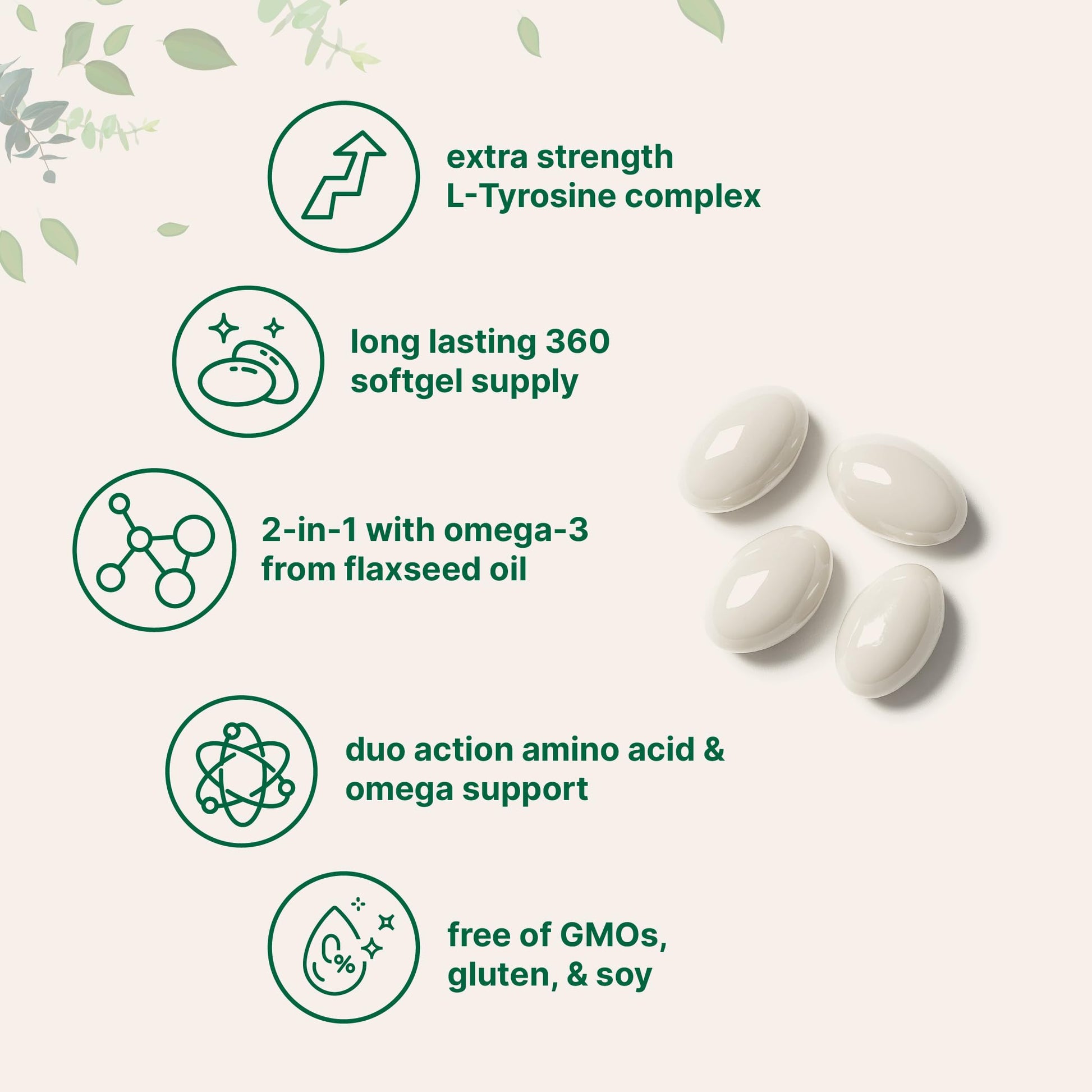 L Tyrosine Supplement 500mg with Omega-3, 360 Softgels | Duo Action Amino Acids + Omega from Flaxseed Oil 1,000mg with ALA | Heart and Mood Support | Brain Supplements for Memory and Focus | Non-GMO Micro IngredientsBuy Supplements Australia