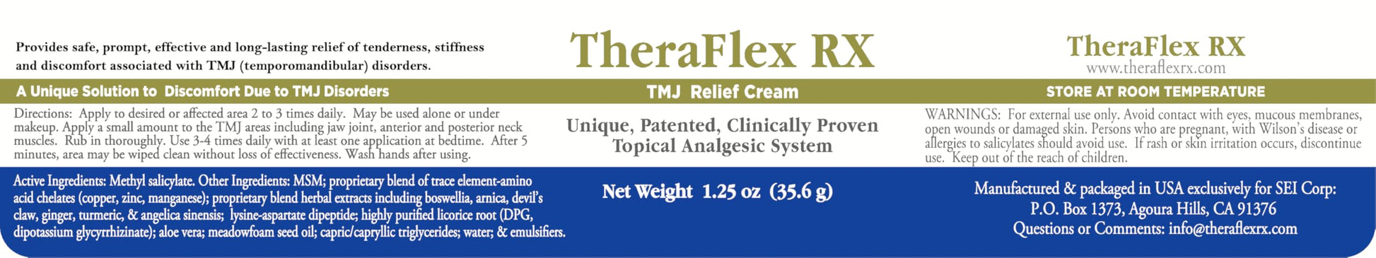 Theraflex RX® TMJ Cream (Doctor Formulated). This is a Patented Topical Cream which Provides Masseter Muscle and temporomandibular Joint Relief (TMJ) Theraflex RXBuy Supplements Australia