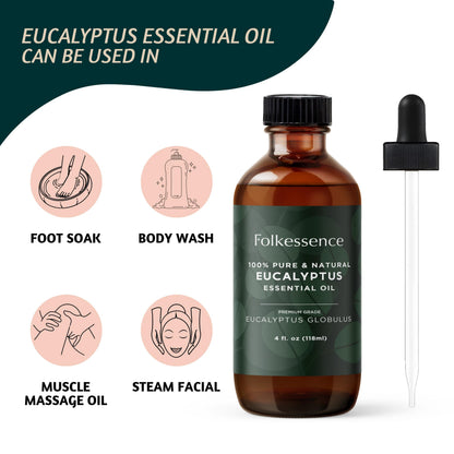 Folkulture Eucalyptus Essential Oil for Diffuser - 4 Fl Oz - 100% Pure, Natural and Undilluted Essential Oil FolkultureBuy Supplements Australia