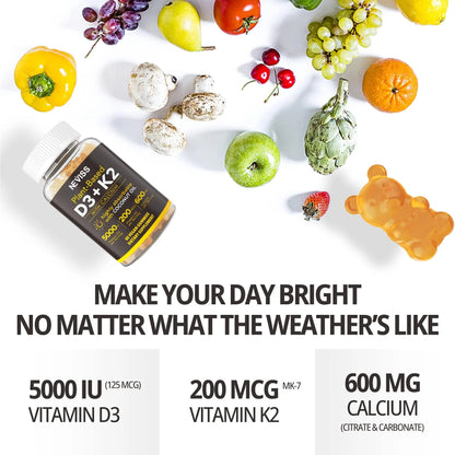 NEVISS 50+ Daily Gummy Multivitamin Algae Omega 3 & Calcium, CoQ10, Magnesium + Vitamin D3 5000IU Gummies 125mcg with Calcium 600mg, K2(MK7) 200mcg NEVISSBuy Supplements Australia