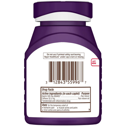 Bayer Extra Strength 500mg Aspirin Plus Caffeine for Powerful Pain Relief, 200 Coated Caplets BayerBuy Supplements Australia