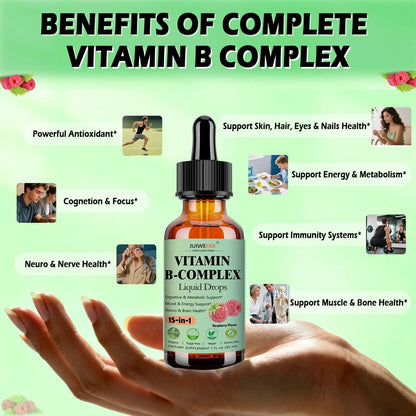 Vitamin B Complex Liquid Drops for Women Men & Kids, 15-in-1 VIT B Complex with Vitamin C B12 B6 B1 Niacin Folate Magnesium JUIWEFKKBuy Supplements Australia