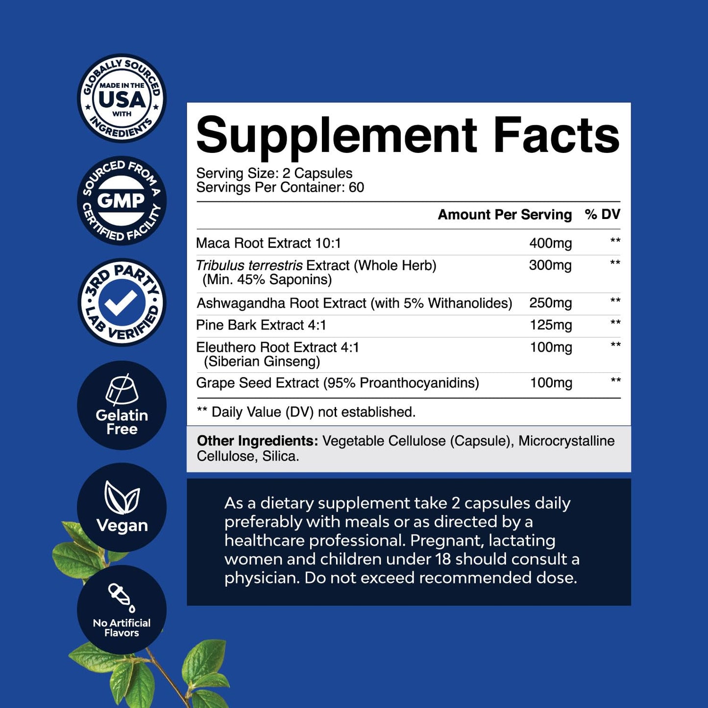 Potent Black Maca Root Capsules for Men - Herbal Wellness Supplement with Siberian Ginseng Ashwagandha and Black Maca Root - Men’s Wellness Supplement to Support General Health - 120 Count Natures CraftBuy Supplements Australia