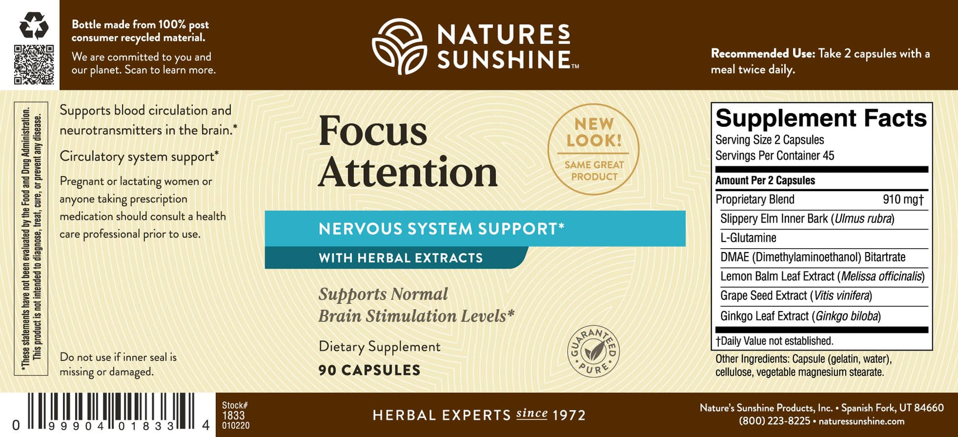 Nature's Sunshine Focus Attention, 90 Capsules, Provides Nutrients That Help Maintain Normal Brain-Stimulation Levels While Supporting Blood Circulation and Neurotransmitter Levels in The Brain Nature's SunshineBuy Supplements Australia