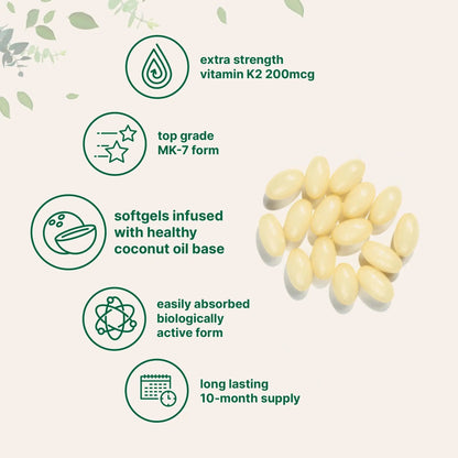 Micro Ingredients Vitamin K2 MK-7 Supplement, 200 mcg Per Serving, 300 Coconut Oil Softgles | Easily Absorbed, Active Menaquinone Form | Micro IngredientsBuy Supplements Australia