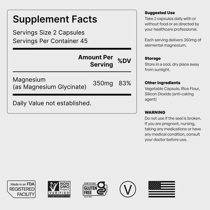 Pure Magnesium Glycinate - Magnesium for Sleep, Stress, Muscle & Nerve Support - High-Absorption, Non-GMO, Vegan - 90 Capsules (350mg) Helm NutritionBuy Supplements Australia