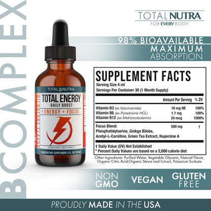Extra Strength Vitamin B Complex Drops- B Vitamins B12, B6, B3- Vegan and Non GMO Total NutraBuy Supplements Australia