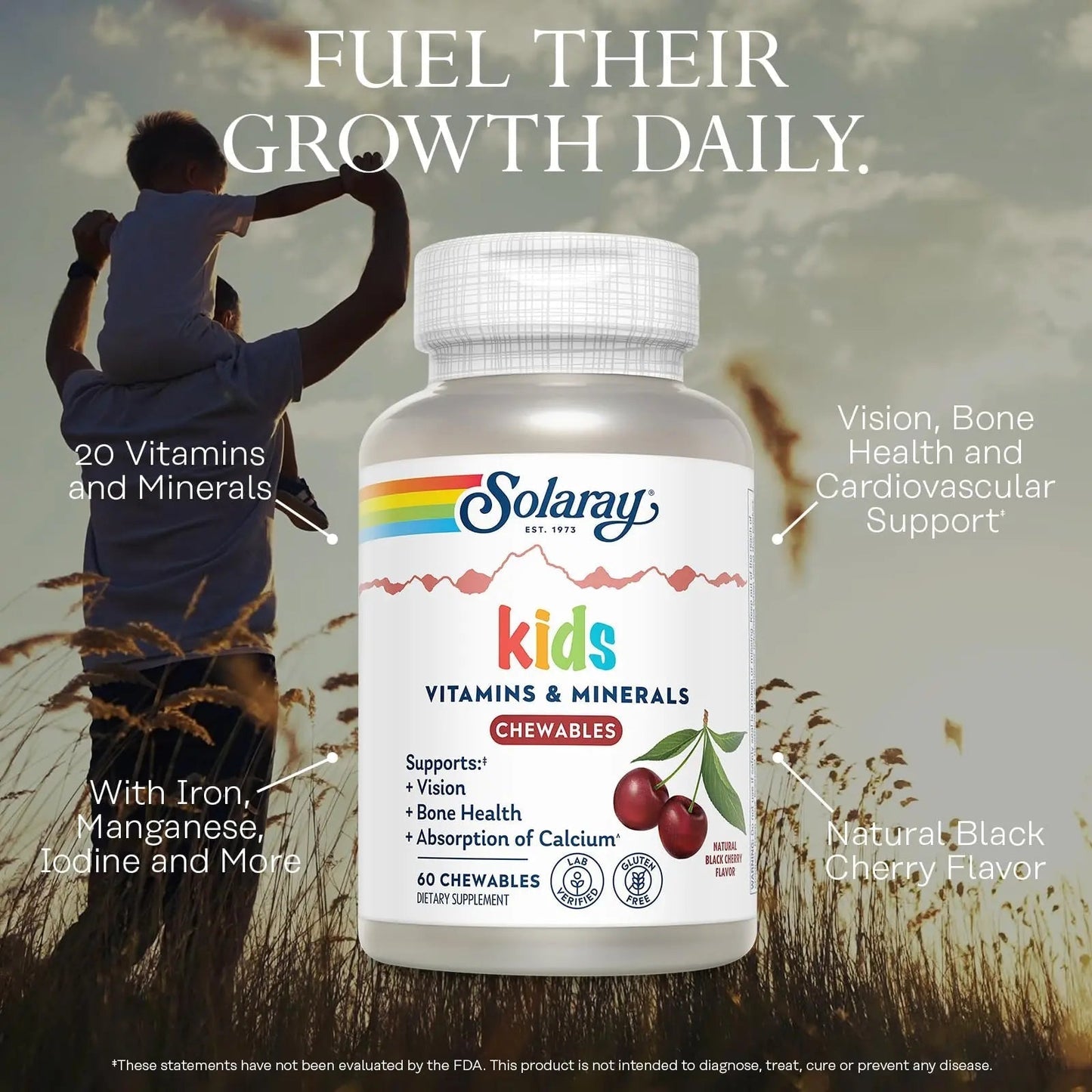 SOLARAY Childrens Vitamins & Minerals Complete Multivitamin for Kids Great Black Cherry Flavor SOLARAY