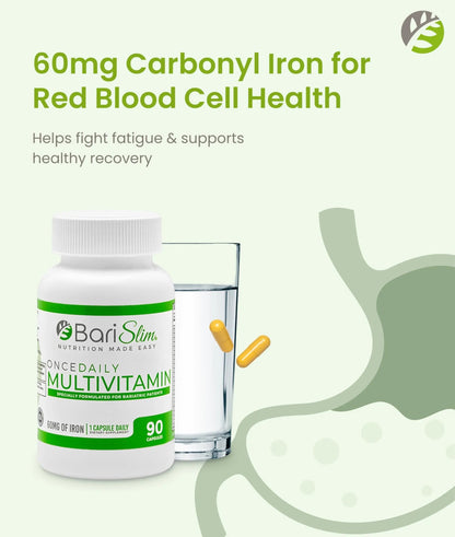 BariSlim Once Daily Bariatric Multivitamin Capsule - 60mg of Iron - Bariatric Vitamin & Supplement for Post WLS Surgery Including Gastric Bypass BariSlim