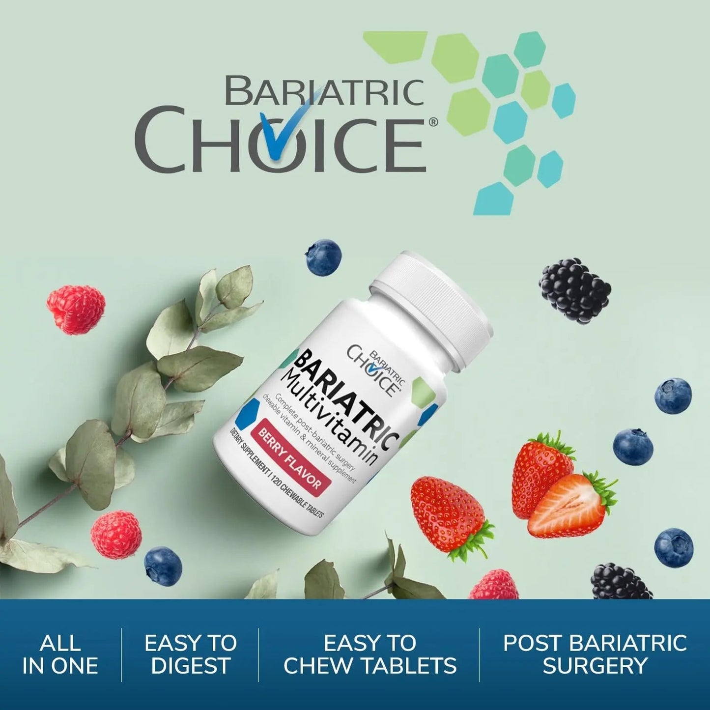 Bariatric Choice My Bariatric Chewable Multivitamin with Iron & 300mg Calcium, Berry (120ct) Bariatric ChoiceBuy Supplements Australia