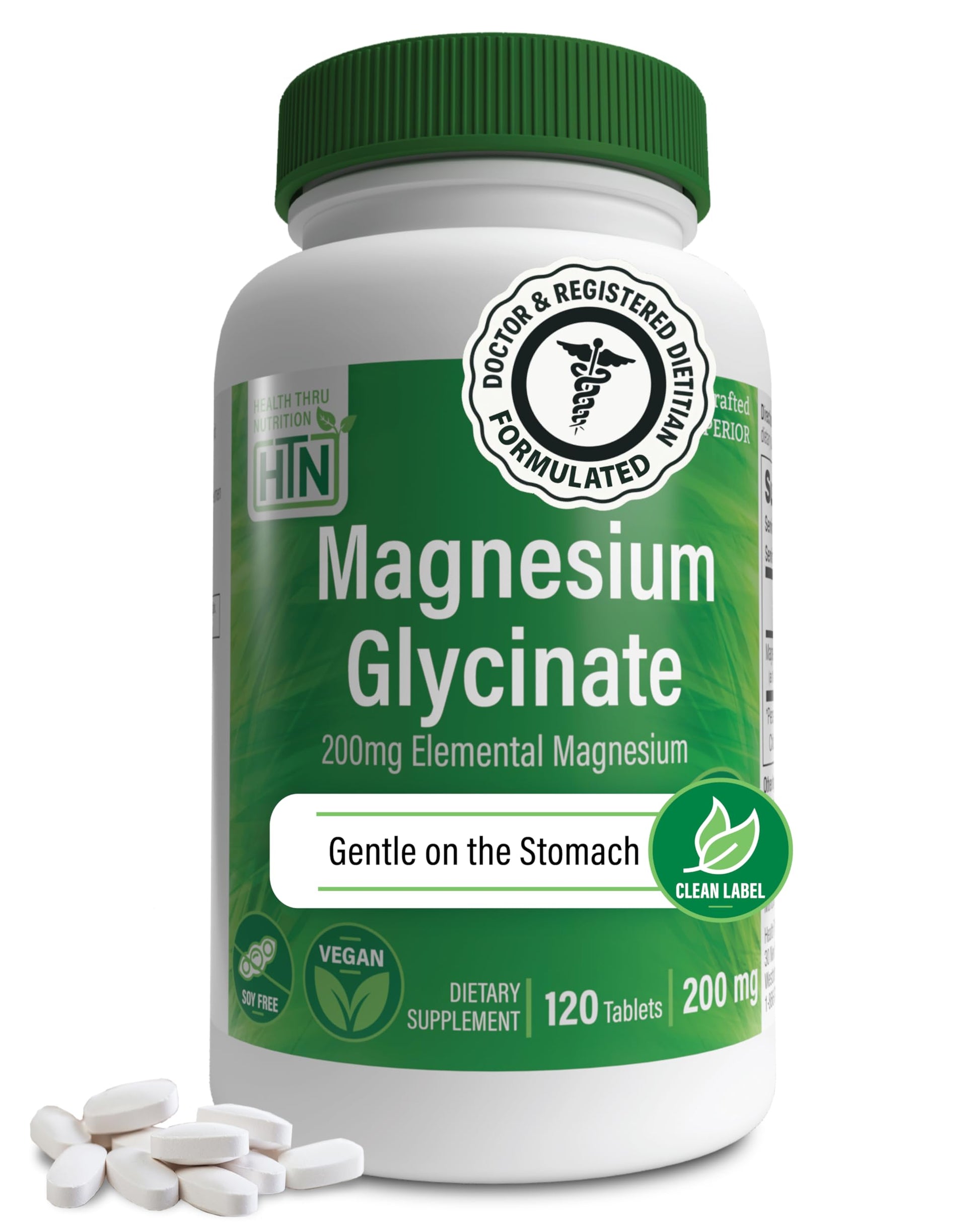 Magnesium Glycinate - Muscle, Nerves, Relaxation & Sleep Supplement | 200mg Elemental Magnesium Fully Reacted Chelated | Gentle on the Stomach | Non-GMO 120 Tablets | by Health Thru Nutrition Health Thru NutritionBuy Supplements Australia