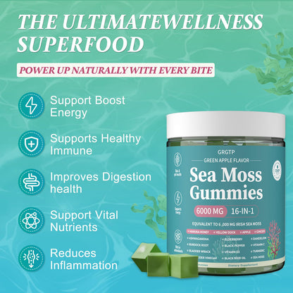 Sea Moss Gummies 16-in-1 - Ashwagandha Black Seed Oil Bladder Wrack Turmeric Vitamin C & D3 with Manuka Burdock Root Dandelion Yellow Dock Natural Detox & Liver Health Immune Support, Energy Boost GRGTPBuy Supplements Australia