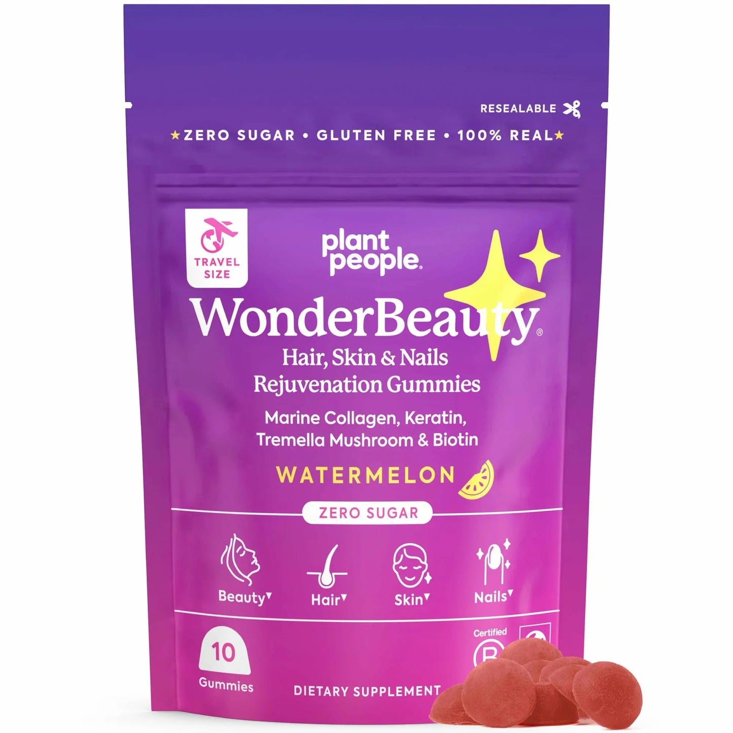 Plant People WonderBeauty Hair, Skin & Nails Rejuvenation Gummies with Tremella Mushroom, Marine Collagen Peptides, Keratin, & Biotin Plant PeopleBuy Supplements Australia